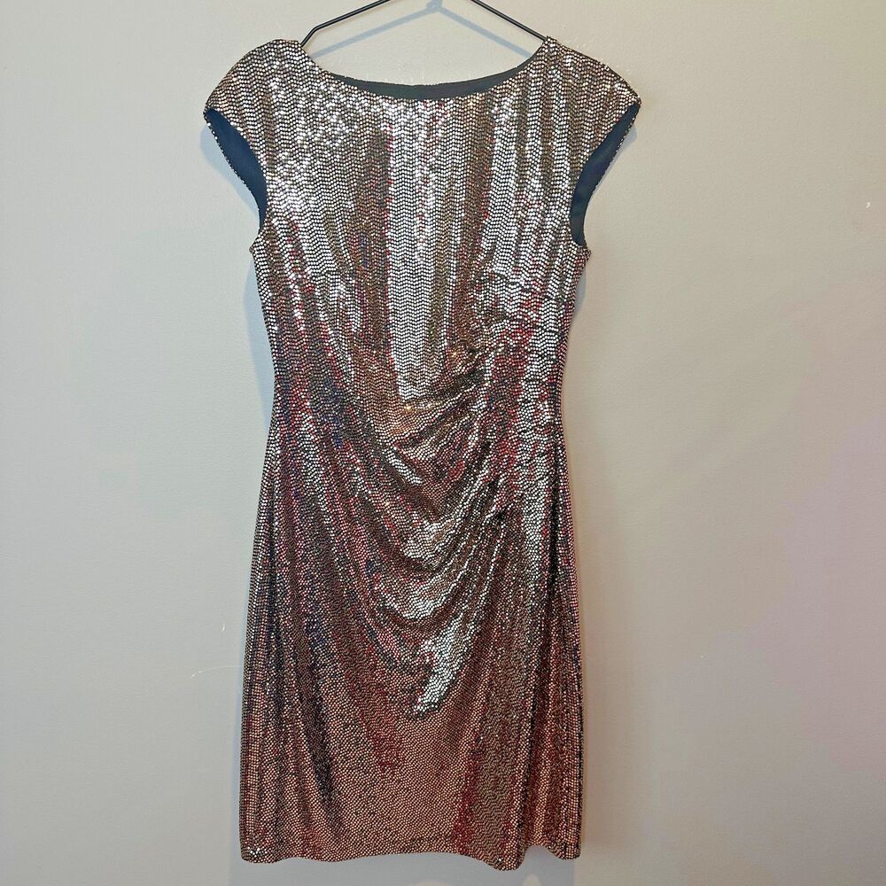 Nwt Anne Klein Gold Metallic Cap Sleeve Ruched Cocktail Dress Womens Size 4